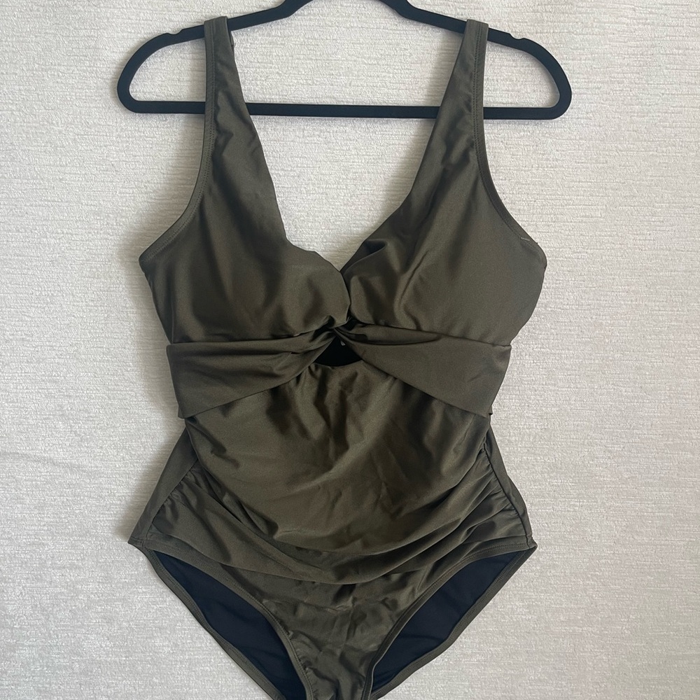 DKNY Olive Green Twist-Front One-Piece Swimsuit - Picture 2 of 10